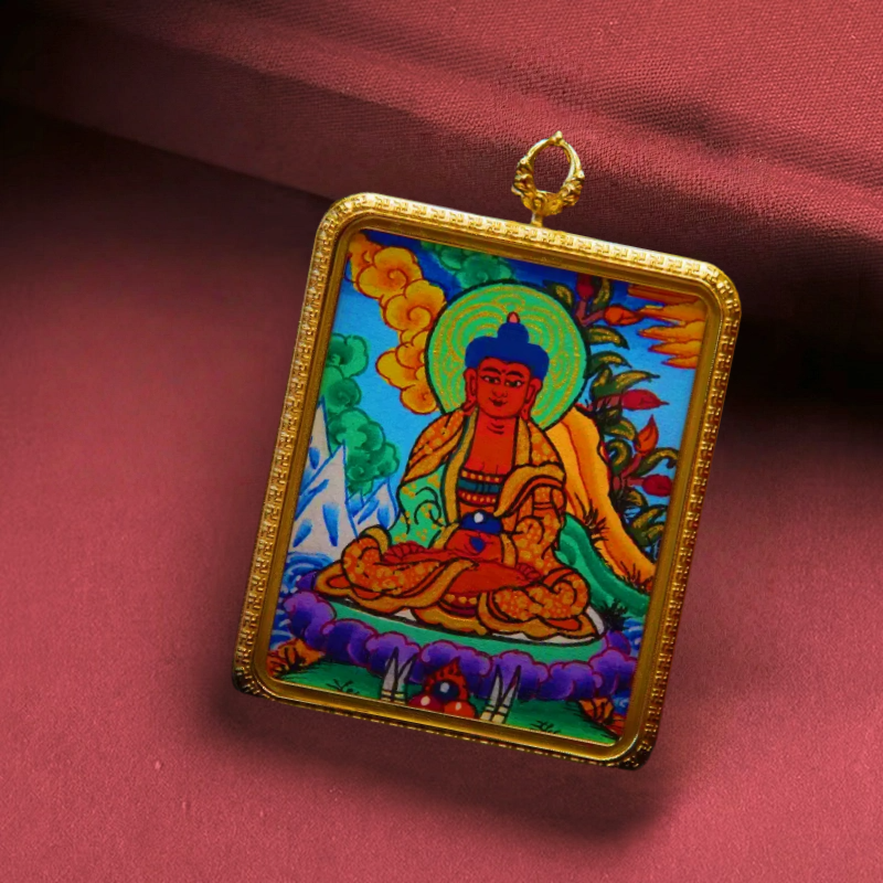 Person wearing Thangka necklace