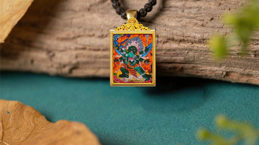 Alt: Hand-painted Buddhist pendant with spiritual meaning for each zodiac sign
