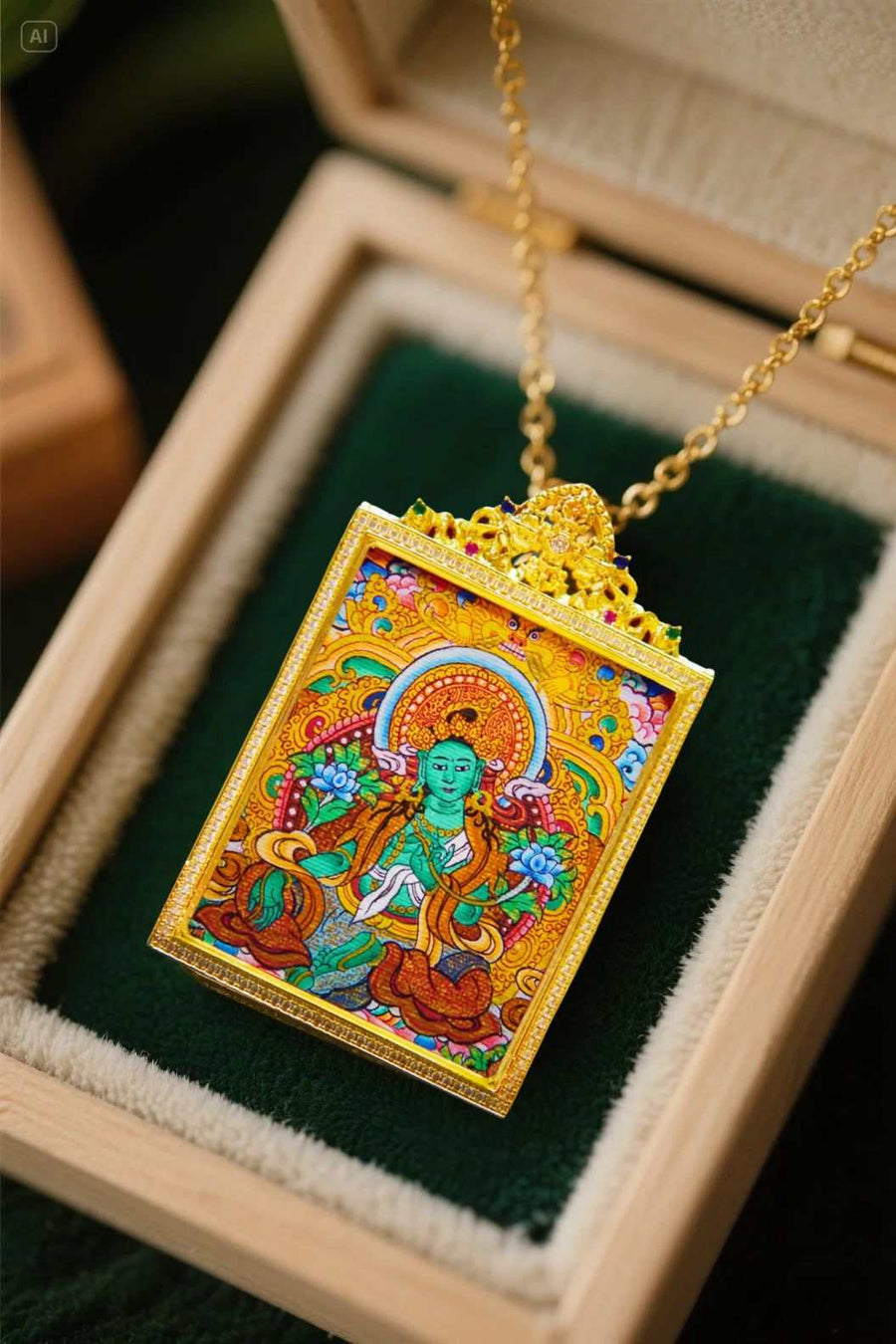 Gold Buddha pendant symbolizing mindfulness and spiritual protection
