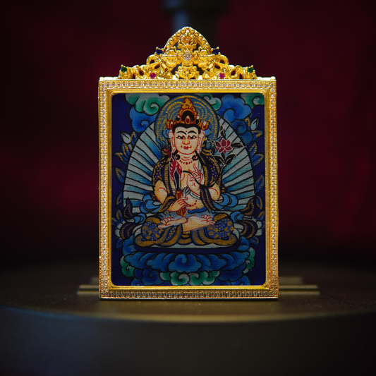 Akasagarbha Bodhisattva Thangka Pendant Necklace with hand-painted details radiating wisdom and cosmic energy.