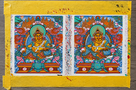 Hand-painted Yellow Jambhala Thangka, Unframed Canvas