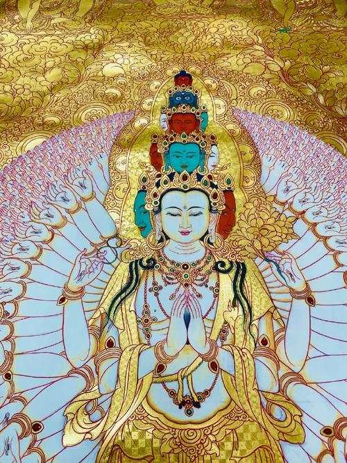 Thousand-Armed Avalokiteshvara Thangka with 11 heads and 1000 hands, symbolizing infinite compassion