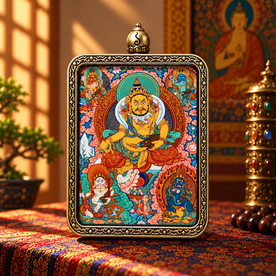 hand-painted Five Jambhalas Thangka pendant