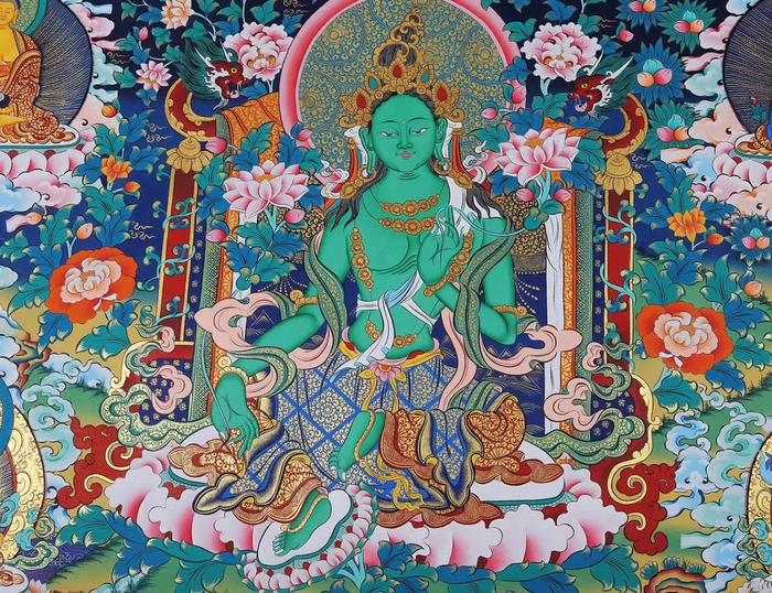 hand-painted Green Tara