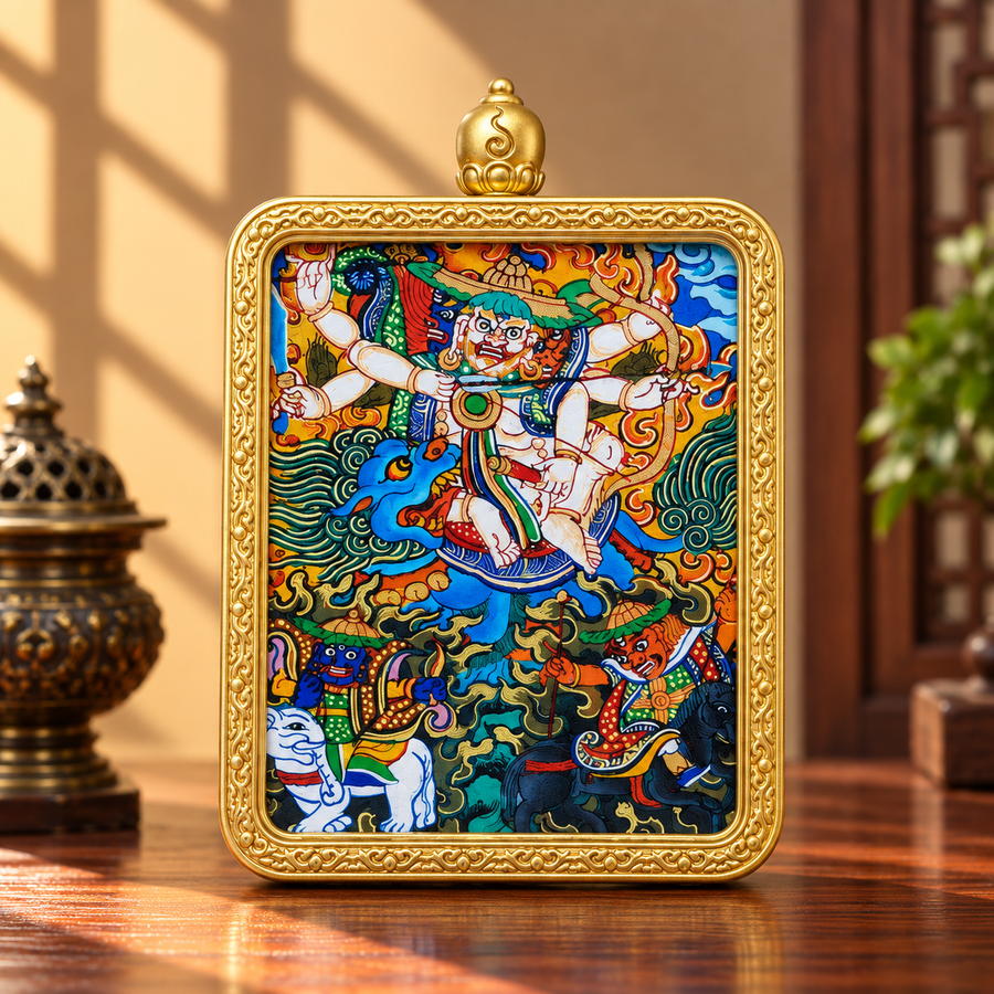 Pehar Gyalpo (King Pehar) Thangka Pendant Necklace