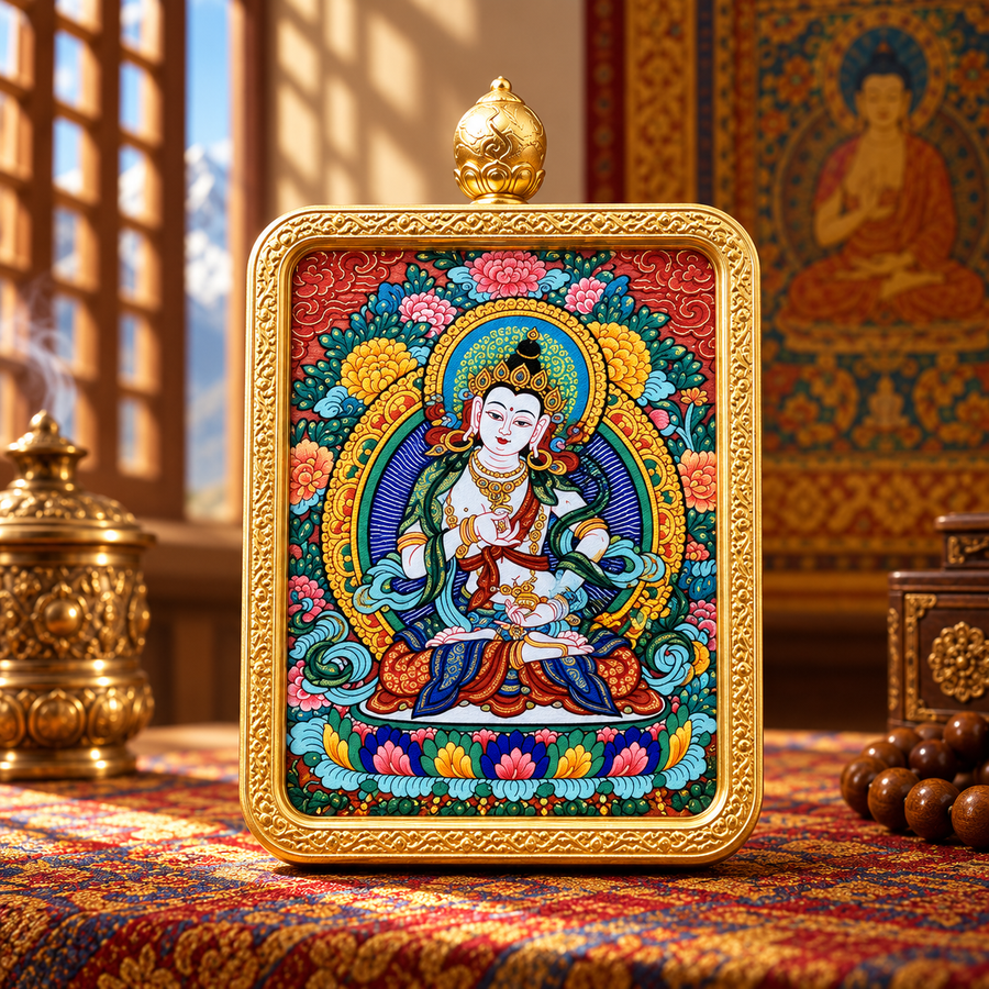 hand-painted Vajrasattva Thangka pendant
