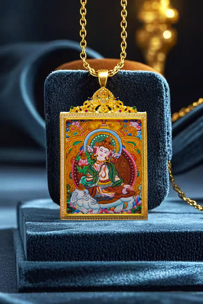 Hand-Painted Samantabhadra Bodhisattva Thangka Pendant 