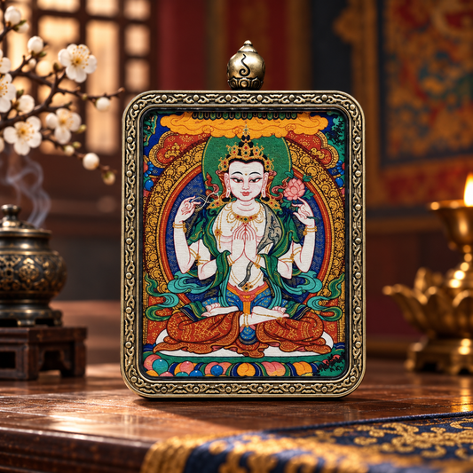 Zodiac Guardian Buddha Hand-Painted Tibetan Thangka Pendant
