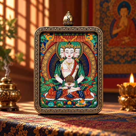 Zodiac Guardian Buddha Hand-Painted Tibetan Thangka Pendant 