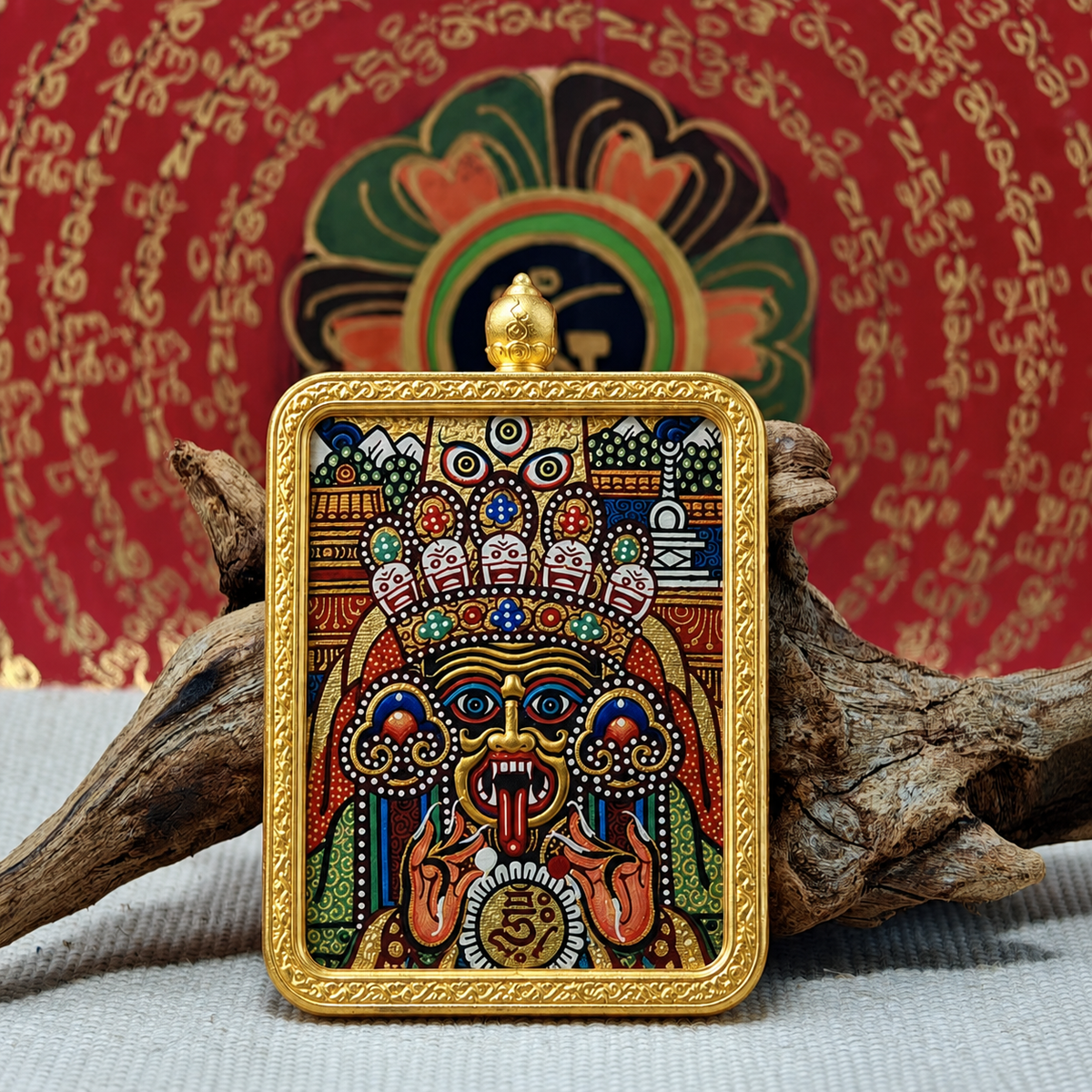Hand-painted Zaki Lhamo Tibetan Thangka pendant