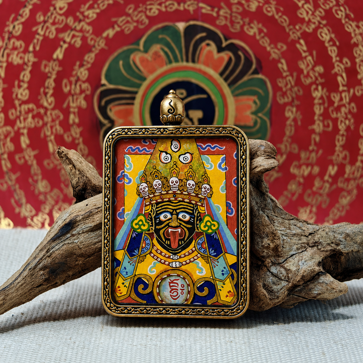 Hand-painted Zaki Lhamo Tibetan Thangka pendant necklace