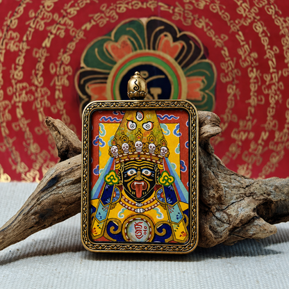 Hand-painted Zaki Lhamo Tibetan Thangka pendant necklace