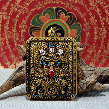 Black and gold Zaki Lhamo miniature Tibetan Thangka pendant
