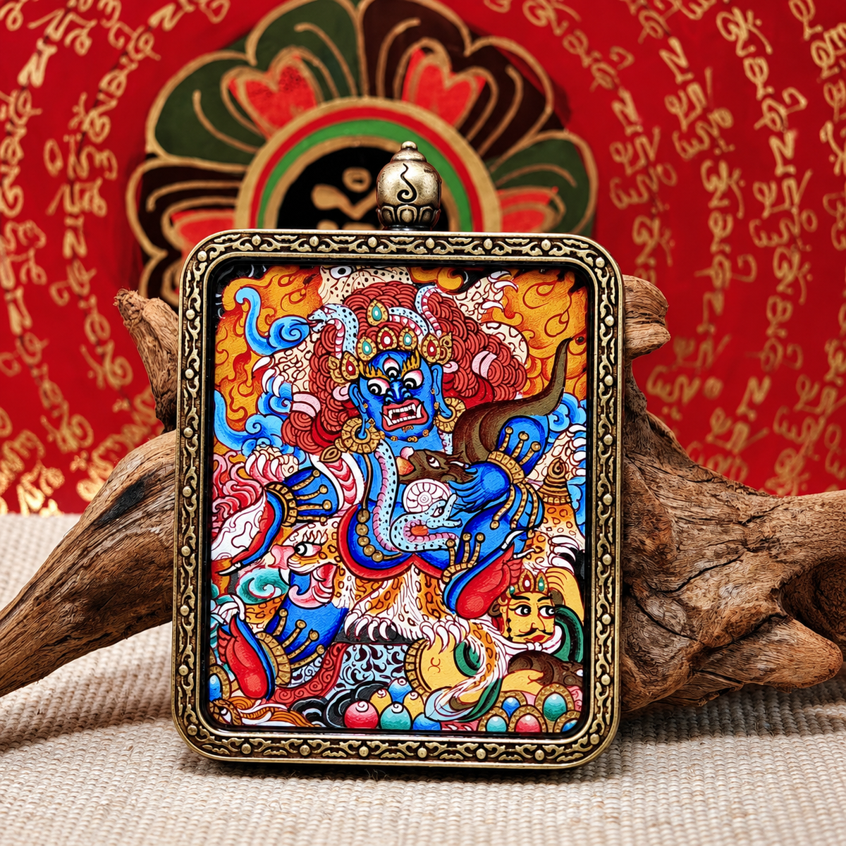 Black Jambhala in hand-painted Tibetan Buddhist Thangka art