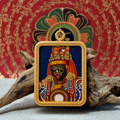 Red and gold Zaki Lhamo hand-painted miniature Thangka