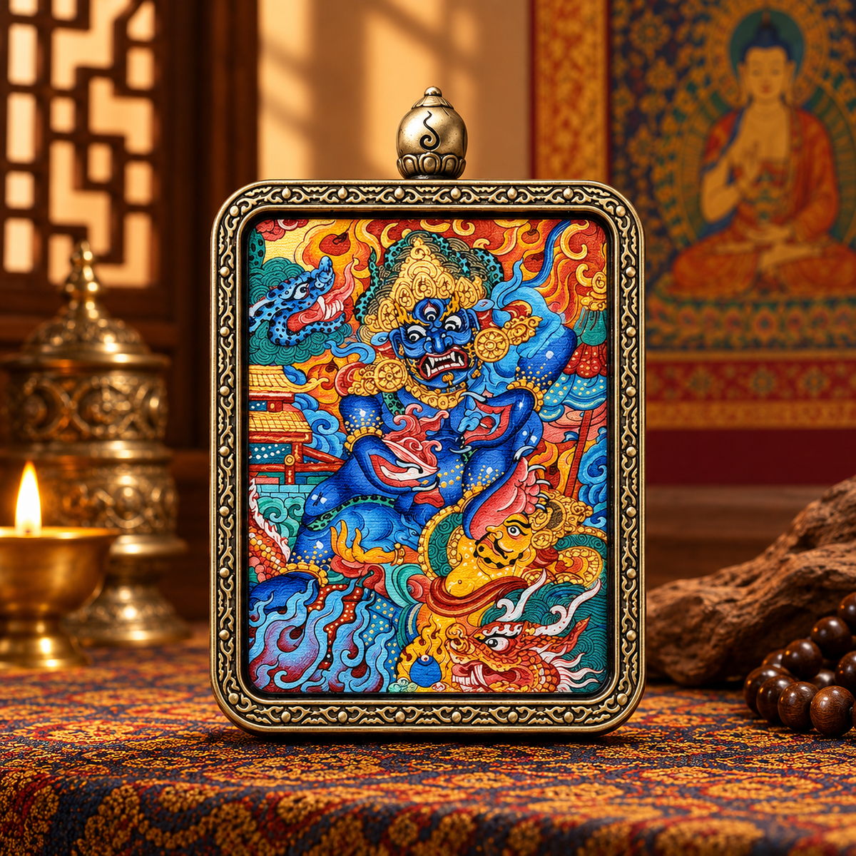Hand-painted Black Jambhala  Thangka pendant