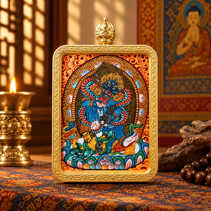 Hand-painted Black Jambhala Tibetan Thangka pendant
