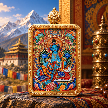 Green Tara Hand-Painted Thangka Pendant Necklace – For Protection & Compassion