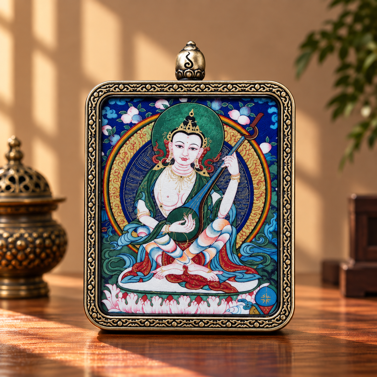 Saraswati  Thangka Pendant Necklace
