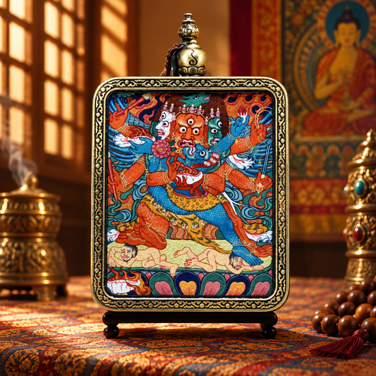 Hand-Painted Hayagriva Tibetan Thangka Pendant 