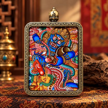 Hand-painted Black Jambhala Tibetan Thangka pendant