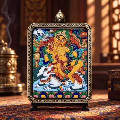 Hand-painted Vaishravana Tibetan Thangka pendant