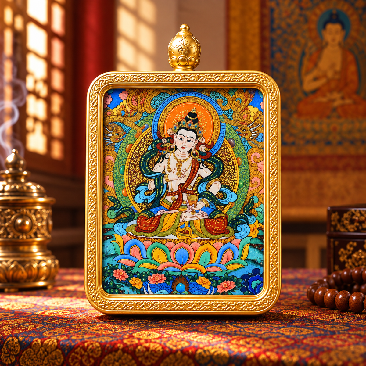Hand-painted Vajrasattva Tibetan Thangka pendant