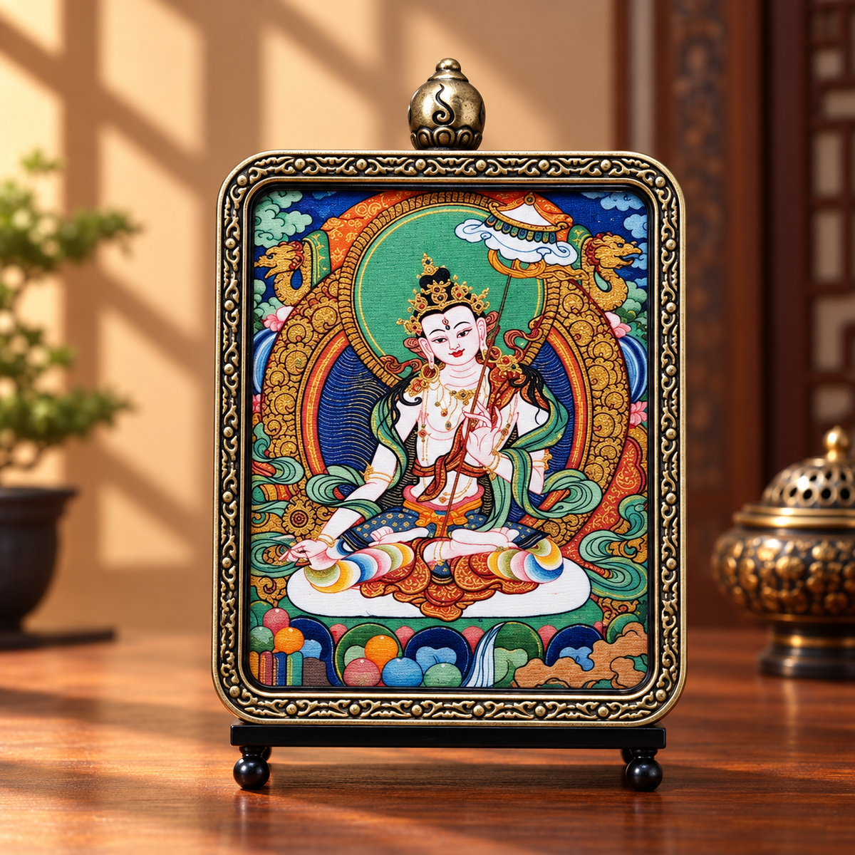Tibetan Sitatapatra (White Parasol Goddess)  Thangka Pendant Necklace