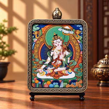Tibetan Sitatapatra (White Parasol Goddess)  Thangka Pendant Necklace