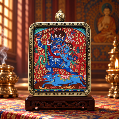 Tibetan Yamantaka Thangka Pendant  Necklace