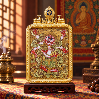 White Six-Armed Mahakala Tibetan Thangka Pendant