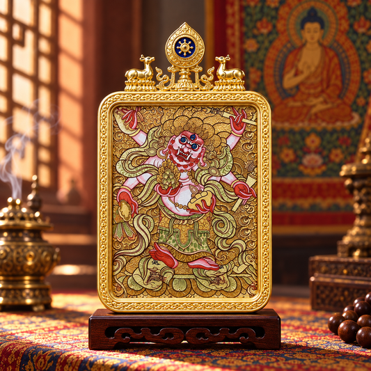 White Six-Armed Mahakala Tibetan Thangka Pendant