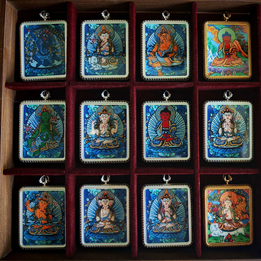 Tibetan Hand-painted Thangka Copper Pendant Necklace (Ga Wu Box)