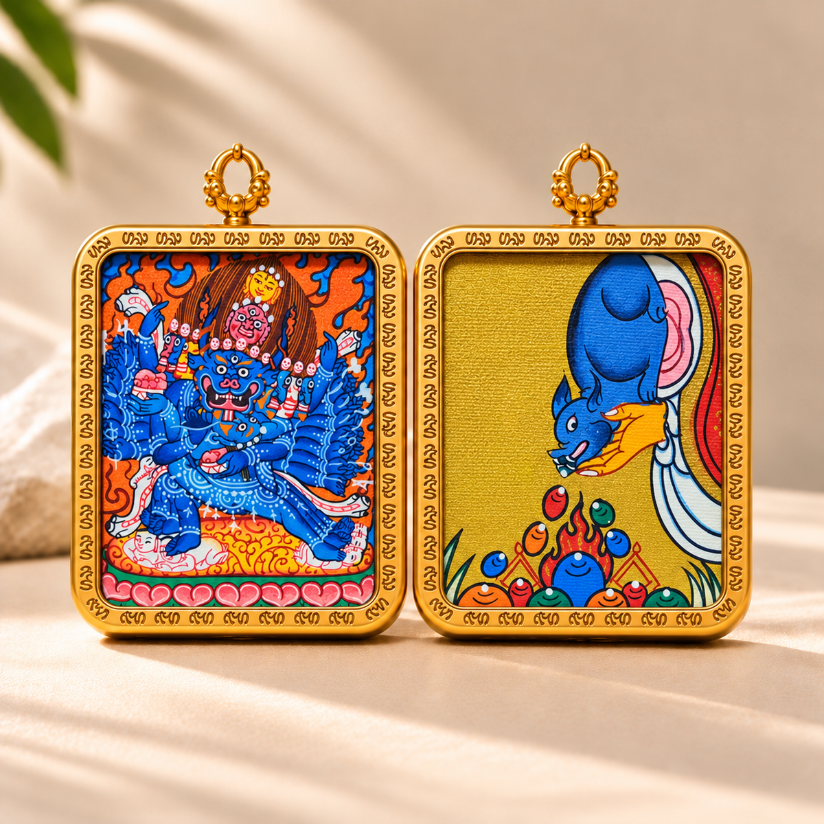 Yamantaka (Vajrabhairava) Thangka Pendant Necklace