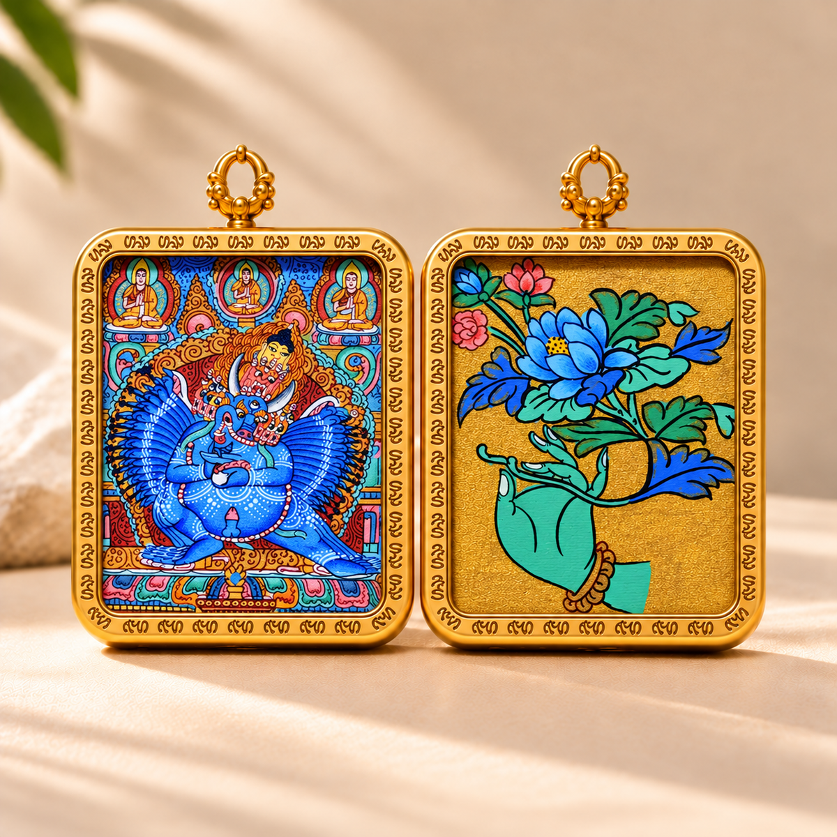Yamantaka (Vajrabhairava) Thangka Pendant Necklace