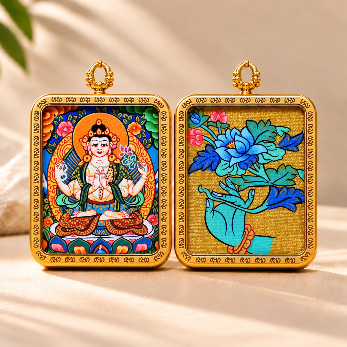 Four-Armed Avalokiteshvara Thangka Pendant Necklace