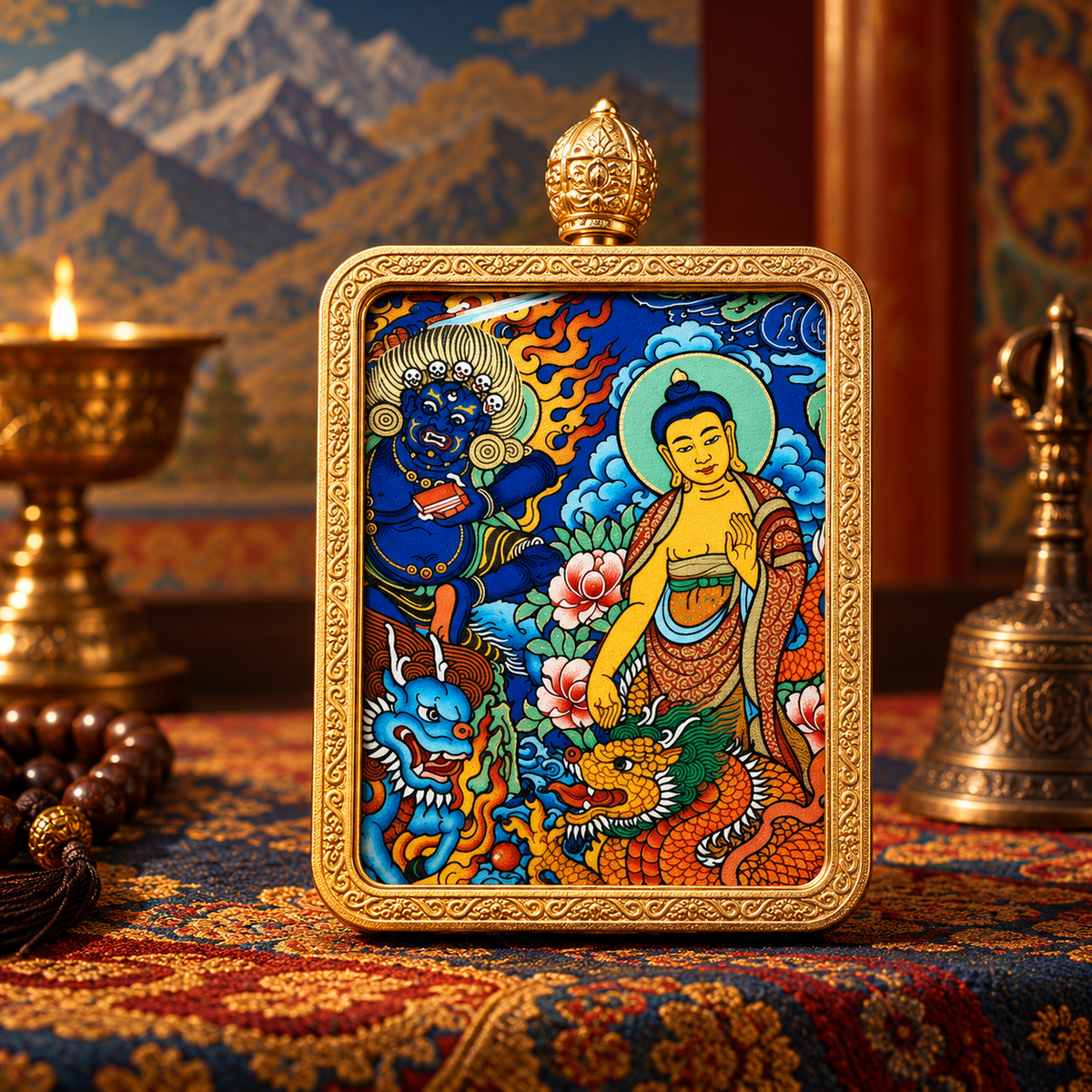 Shakyamuni Buddha Hand-Painted Thangka Pendant