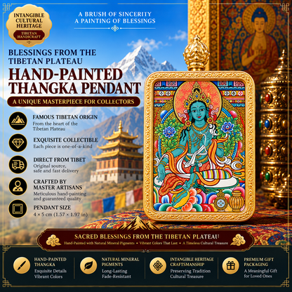 Green Tara Hand-Painted Thangka Pendant Necklace – For Protection & Compassion