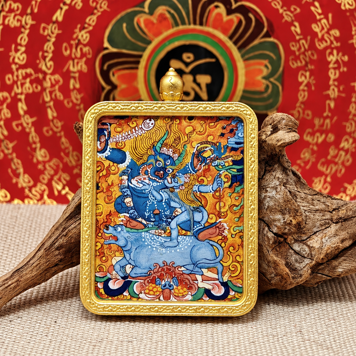 Tibetan Yamantaka Thangka Pendant  Necklace