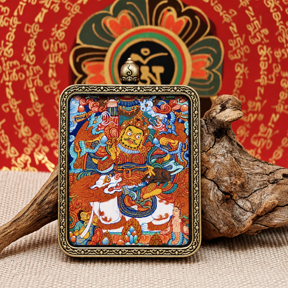Vaishravana Tibetan Buddhist wealth deity in hand-painted Thangka art