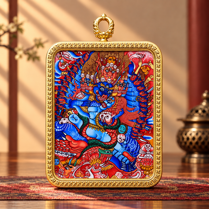 Yamantaka (Vajrabhairava)  Thangka Pendant  Necklace