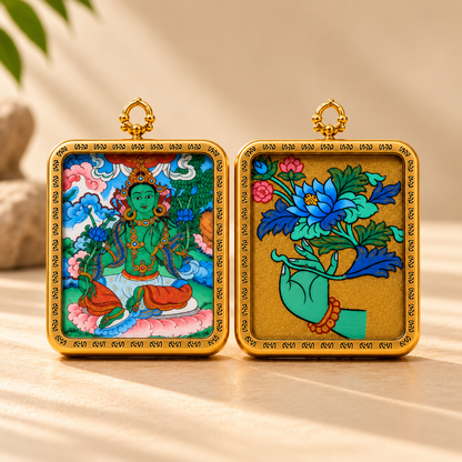 Green Tara Thangka Pendant Necklace