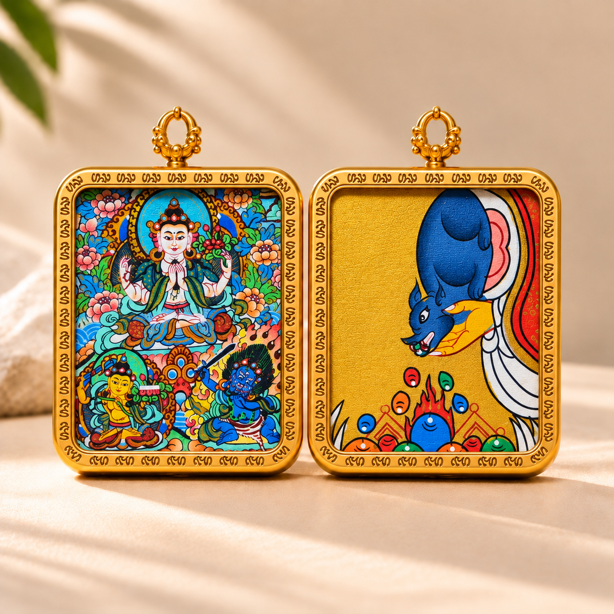 Four-Armed Avalokiteshvara Thangka Pendant Necklace