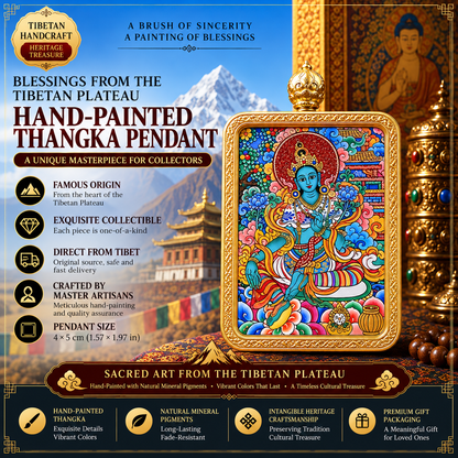 Green Tara Hand-Painted Thangka Pendant Necklace – For Protection & Compassion