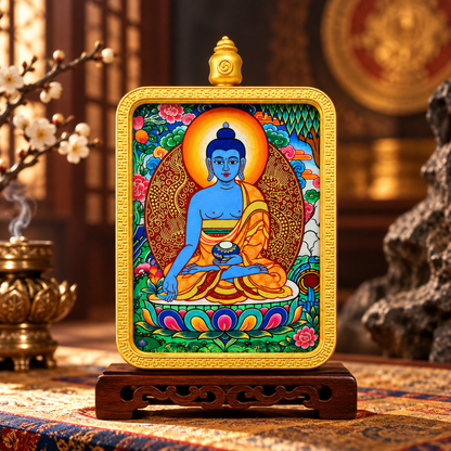 Hand-painted Medicine Buddha Tibetan Thangka pendant