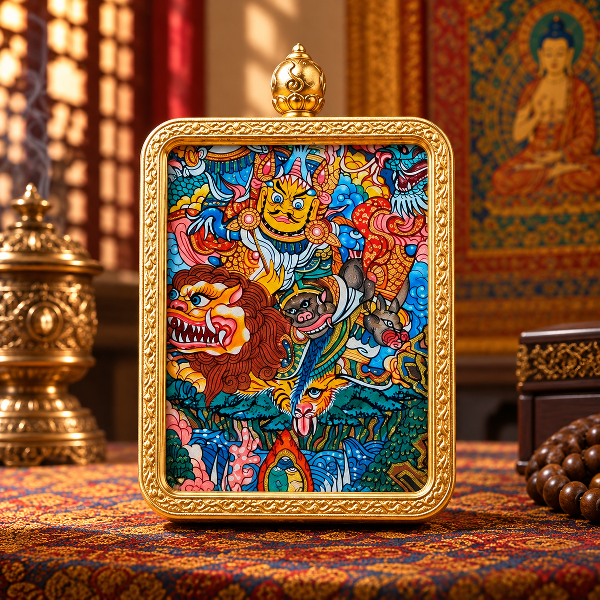 Hand-painted Vaishravana wealth and protection deity Thangka