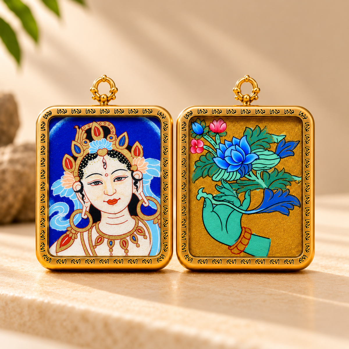 White Tara Thangka Pendant Necklace