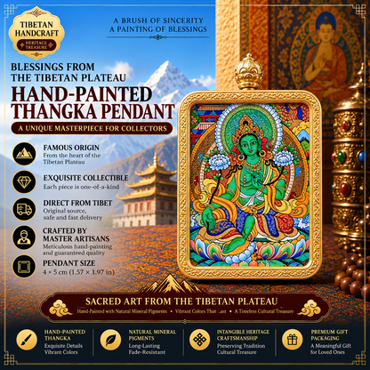 Green Tara Hand-Painted Thangka Pendant Necklace – For Protection & Compassion