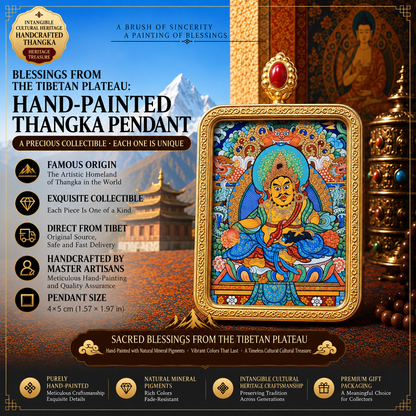 Yellow Jambhala Hand-Painted Thangka Pendant Necklace