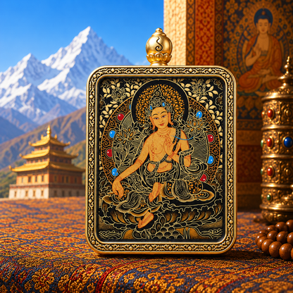 Green Tara Hand-Painted Thangka Pendant Necklace – For Protection & Compassion